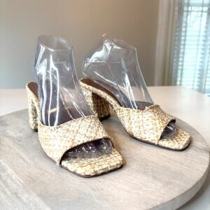 Jeffrey Campbell Woven Raffia Mule Heels Open Toe Block Heel Women's Size 7